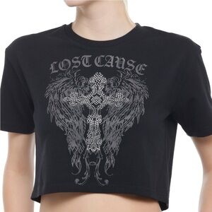 Hot topic Lost cause rhinestone cross short sleeve baby tee